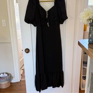 Sandro Black Long Sleeve Dress with Ruffle Hem
